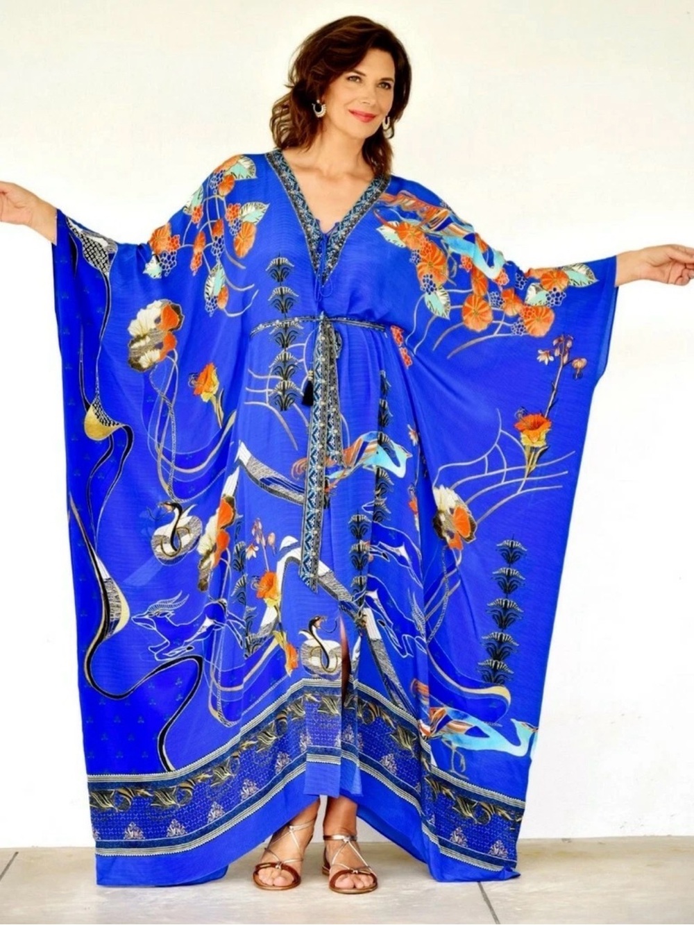 CAMILLA FRANKS TREE OF LIFE SPLIT HEM KAFTAN - ONE SIZE RRP $799